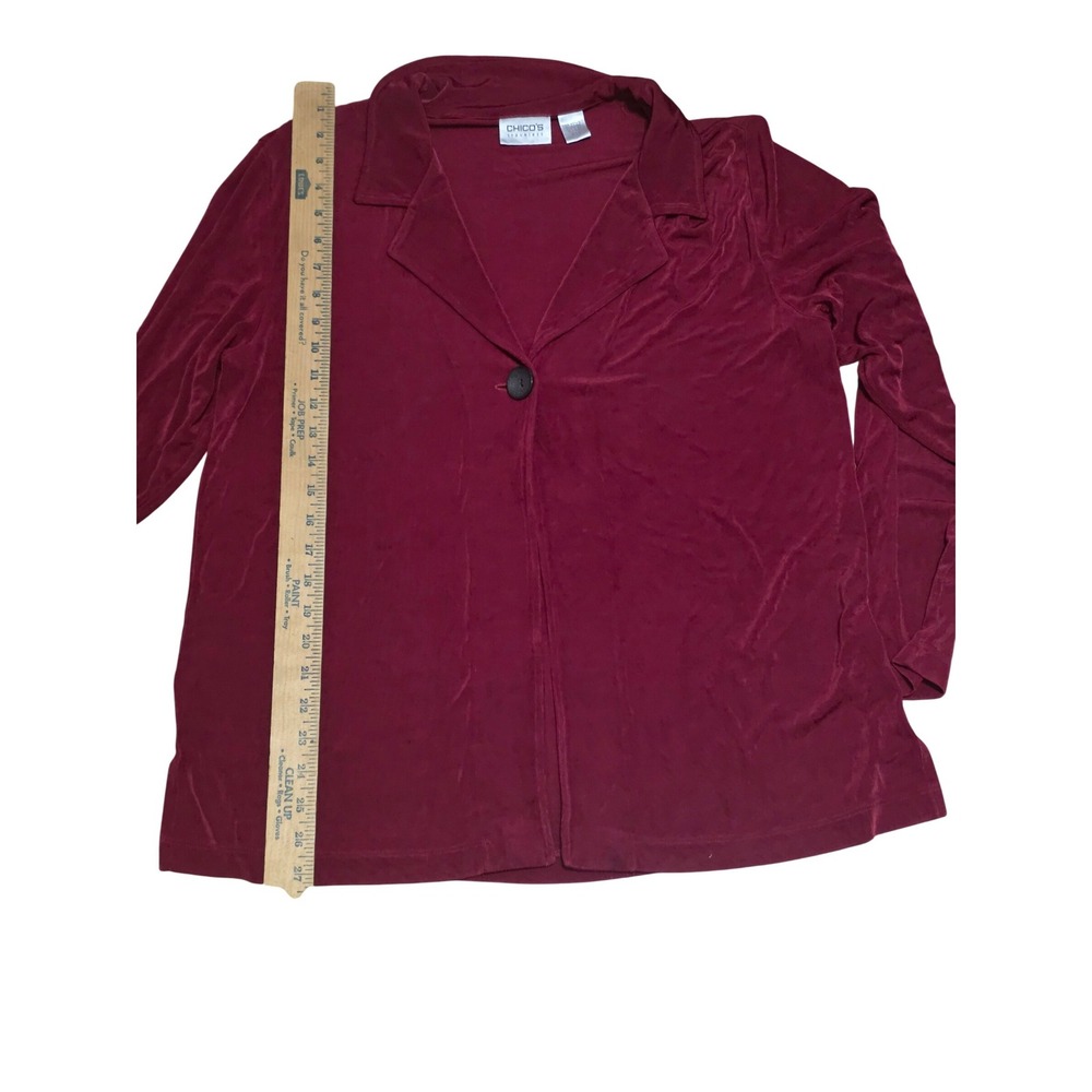 Chicos Travelers Burgundy Red Slinky Knit Single Button Jacket Blazer Size 3 /XL - Picture 5 of 10